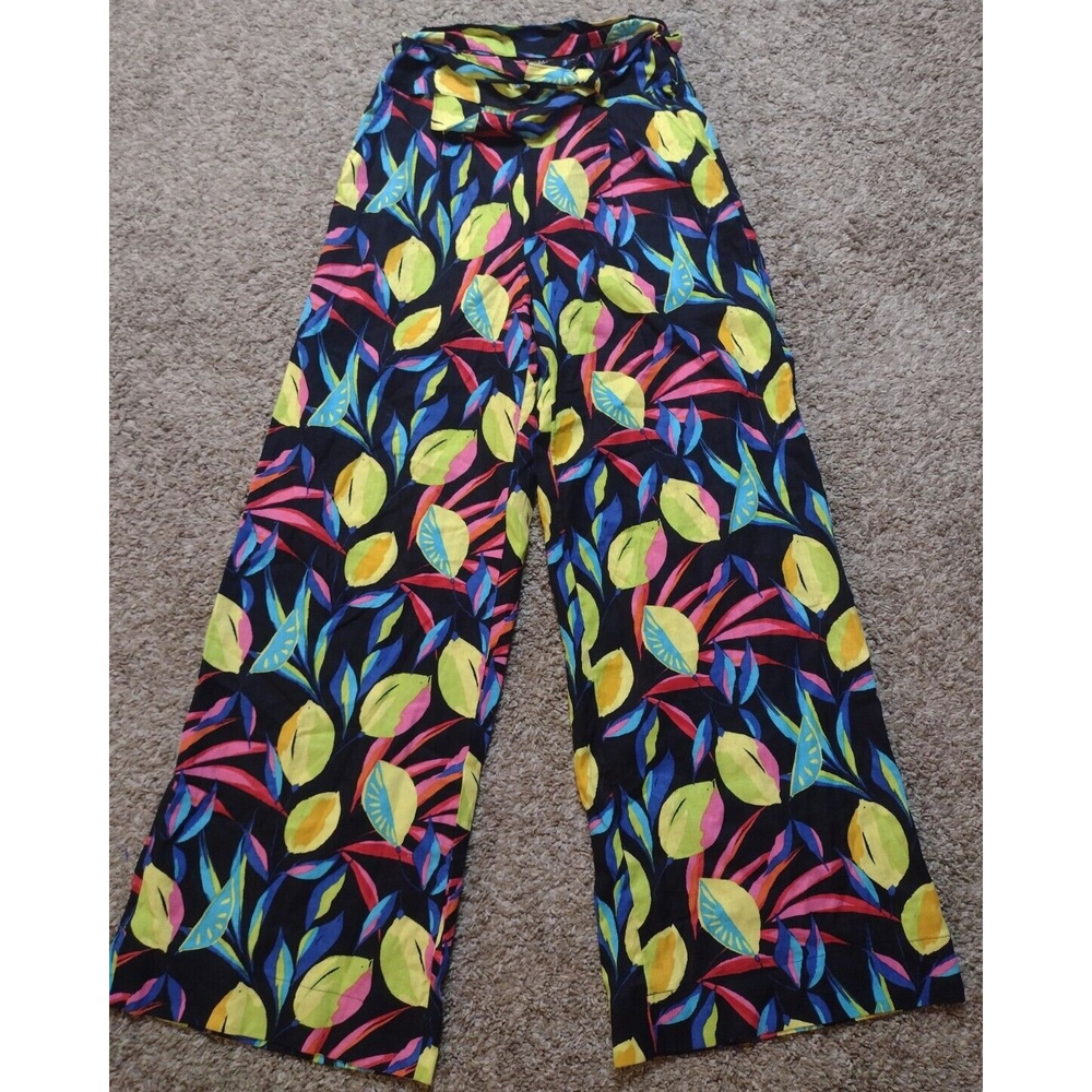 NWOT Tabitha Brown Target Lemon Wide Leg Pants XS Black Palazzo Tropical UU
